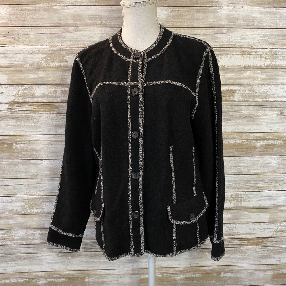 Black Wool Round Collar Button Down Blazer Jacket - image 7